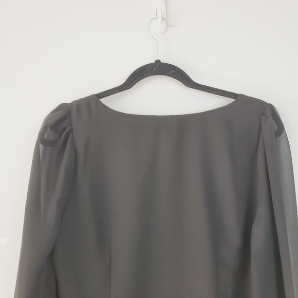 LPA Black Square Neck Puff Sheer LS Sleeve Blouse M - Picture 12 of 15